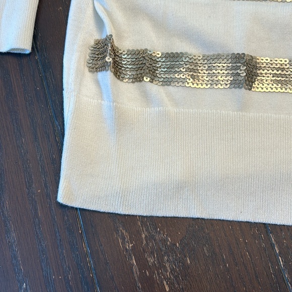 Lands End Cardigan. 3X. Cream with golden sequin stripes. - Picture 8 of 11